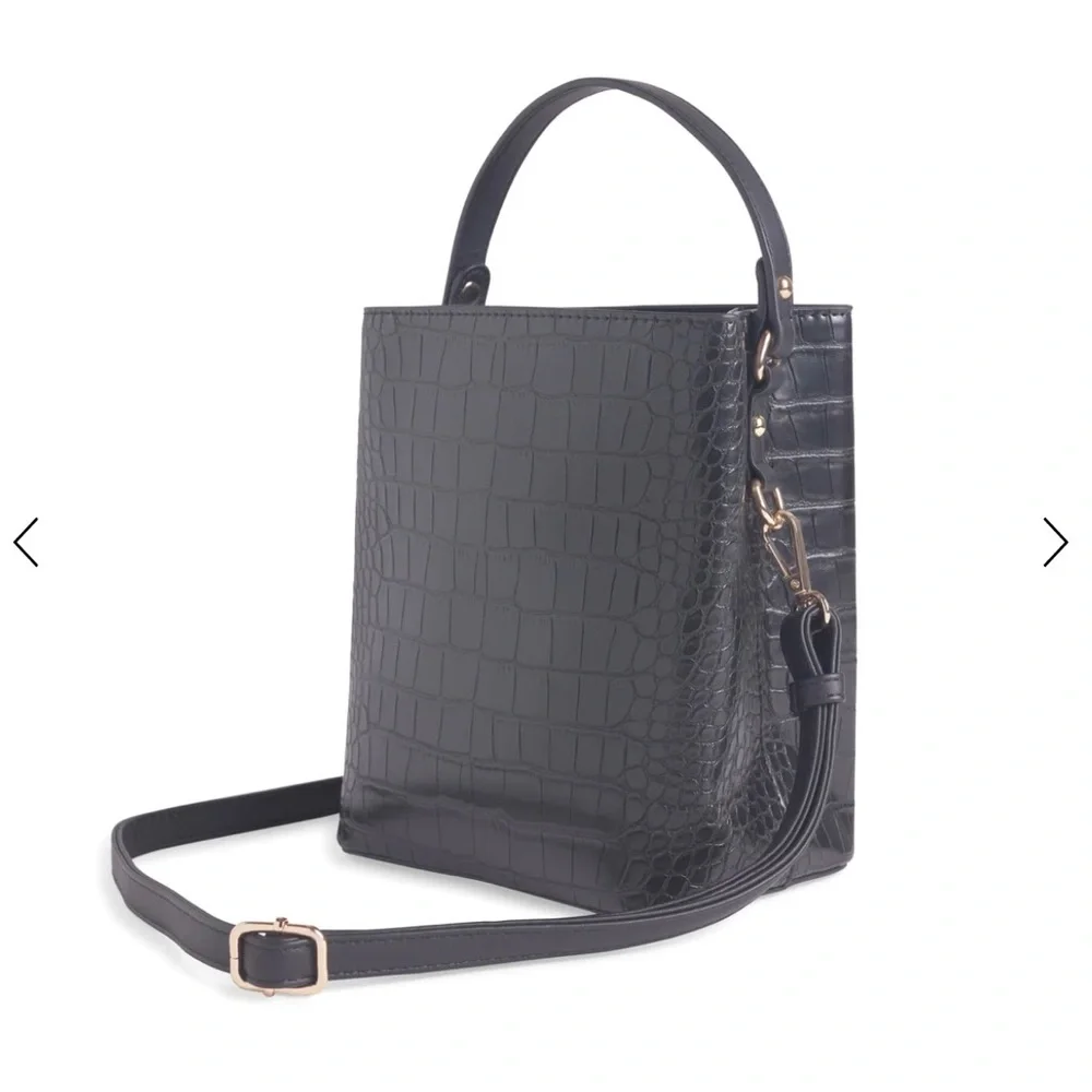 ALL OF THE ABOVE Elena Bucket Bag Black Croc‎ Vegan